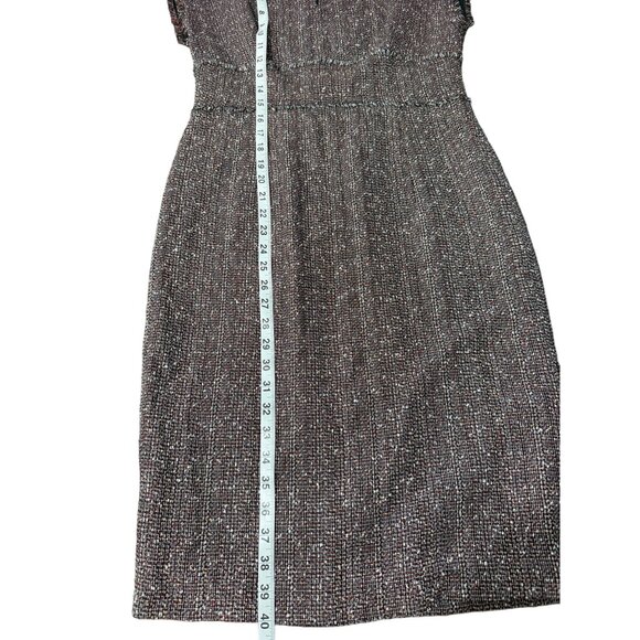 Escada Women's Tweed V-Neck Dress Cap Sleeve Linen Cotton Blend Size 36 / US 6 - Picture 6 of 8